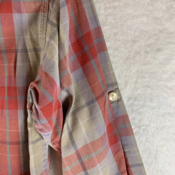 Chaps Boys Long Sleeve Button Down Flannel Grey/Red Plaid Shirt M (10-12) 6476 - Picture 6 of 8